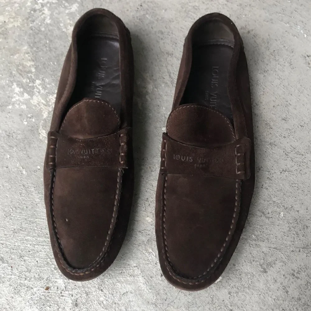 Louis Vuitton suede slip ons
